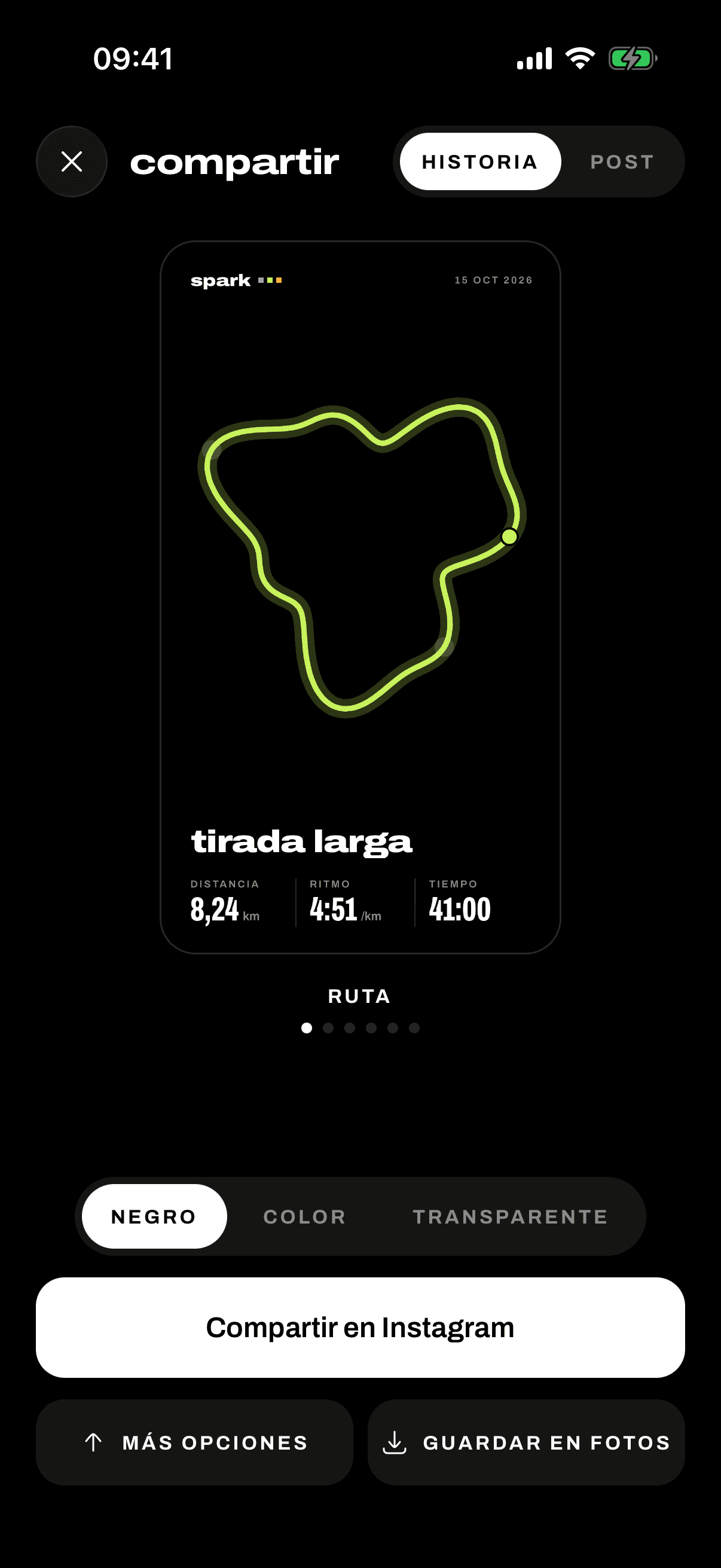 Pantalla para compartir un entreno con la ruta